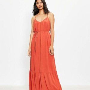 Ann Taylor LOFT Tie Back Strappy Maxi Dress - Coral Splash- Size Small